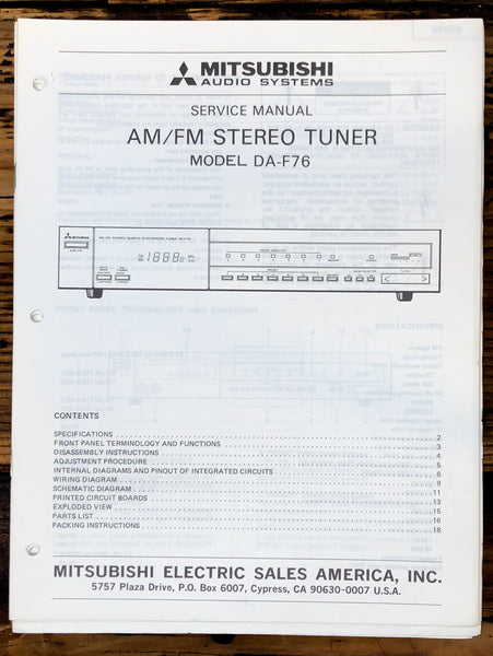 Mitsubishi DA-F76 Tuner Service Manual *Original* #1