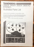 Tandberg 3300X 3400X 3500X 3600 XD Reel to Reel  Illustrated Parts List *Orig*