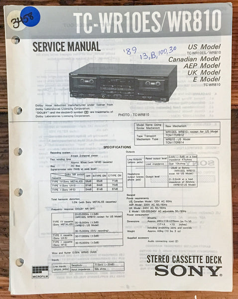 Sony TC-WR10ES TC-WR810 Cassette Deck  Service Manual *Original*