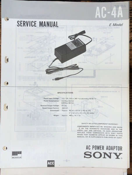 Sony AC-4A Charger  Service Manual *Original*