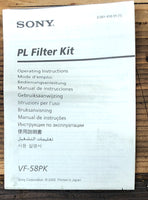 Sony VF-58PK PL Filter Kit  Owner / User Manual *Original*