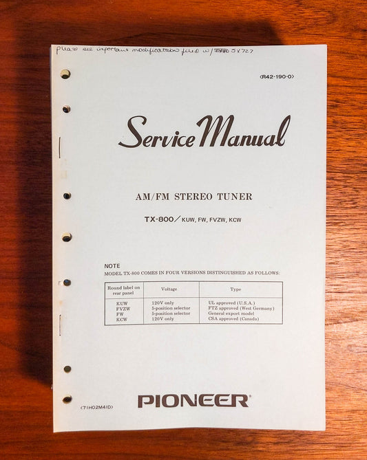 Pioneer TX-800 Tuner Service Manual *Original*