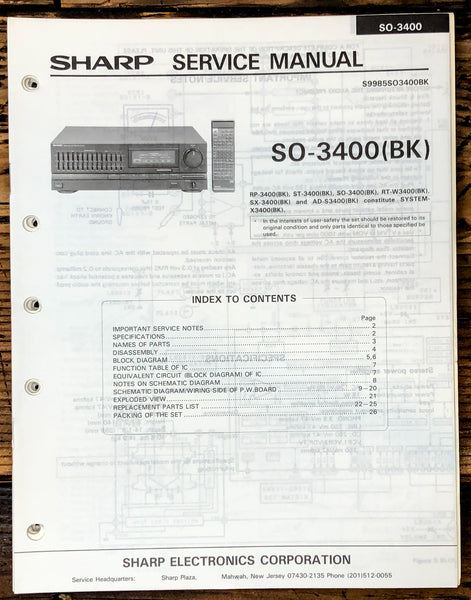 Sharp SO-3400 Amplifier Service Manual *Original*