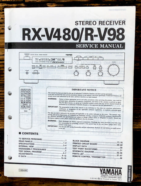Yamaha RX-V480 RX-V98 Receiver Service Manual *Original*