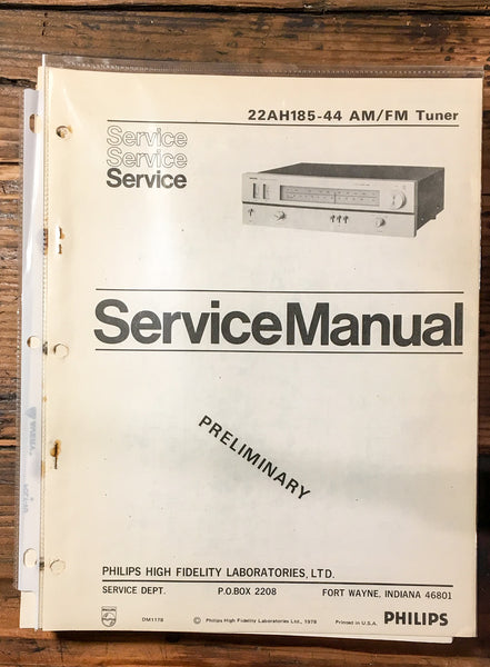 Philips 22AH185-44 185 Tuner  Prelim. Service Manual *Original*