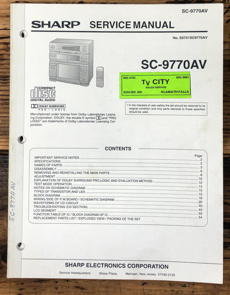 Sharp SC-9770AV Stereo Service Manual *Original*