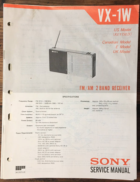 Sony VX-1W Radio / Receiver Service Manual *Original*