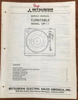 Mitsubishi DP-11 Record Player / Turntable Service Manual *Original* #2