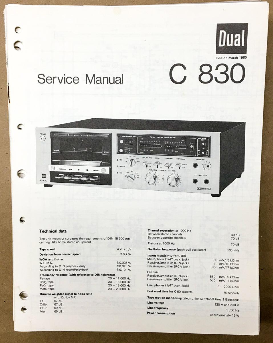 Dual C 830 C830 Cassette Service Manual *Original* – Vintage Audio ...