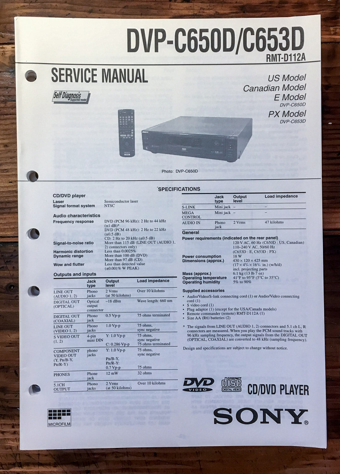 Sony DVP-C650D DVP-C653D CD DVD Player  Service Manual *Original*