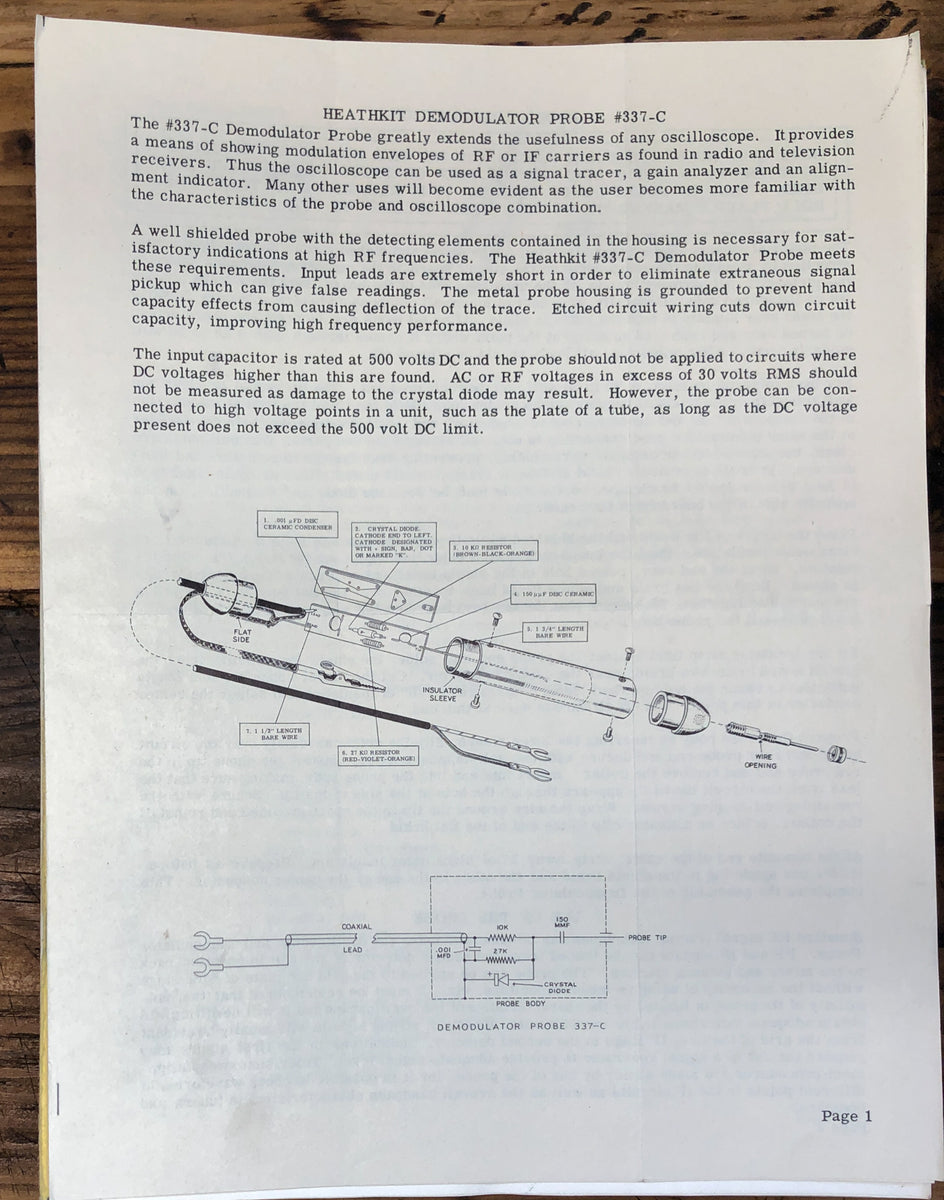 Demodulator Probe Owner / User Manual *Original* Vintage Audio Store