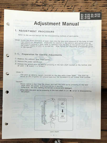 Technics SL-P110 -P210 -P310 -P115 -P116 CD  Adjustment Manual  *Original*