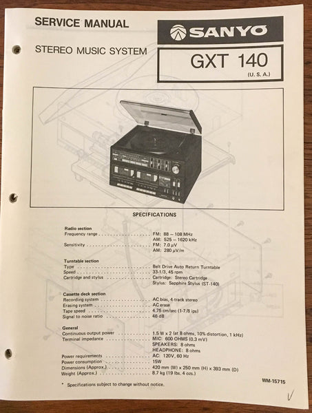 Sanyo GXT140 GXT 140 STEREO Service Manual *Original*