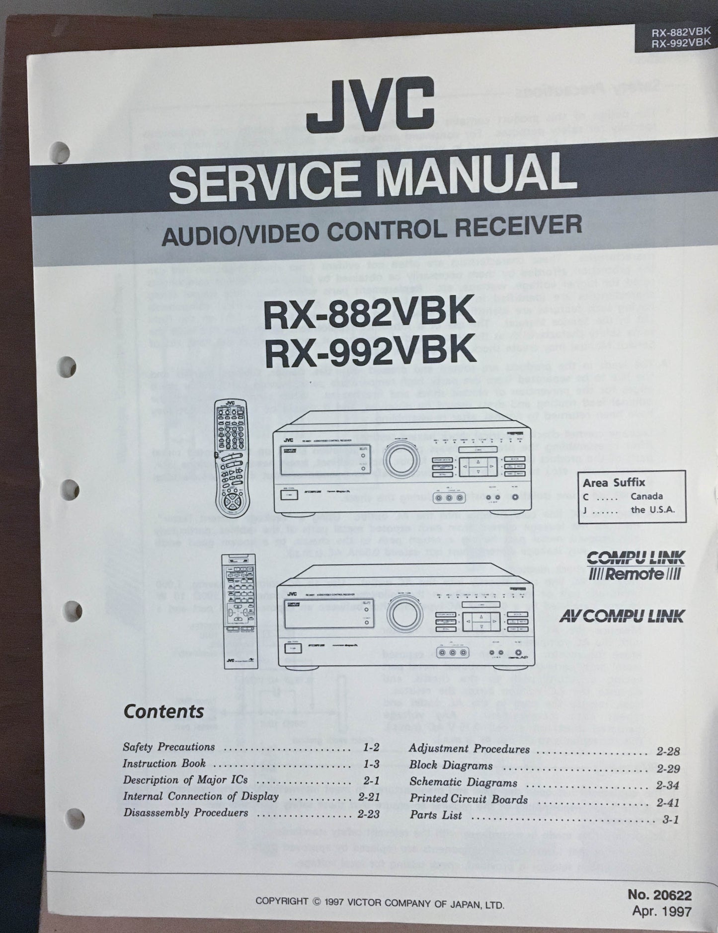 JVC RX-882 VBK RX-992 VBK Receiver  Service Manual *Original*