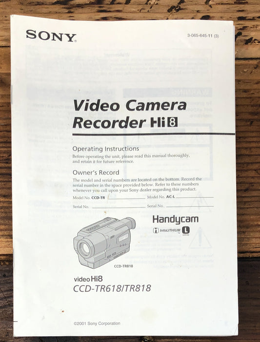 Sony CCD-TR618 CCD-TR818 Video Camera  Owners / User Manual *Original*