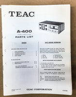 TEAC A-400 Cassette Deck Parts List Manual *Original*
