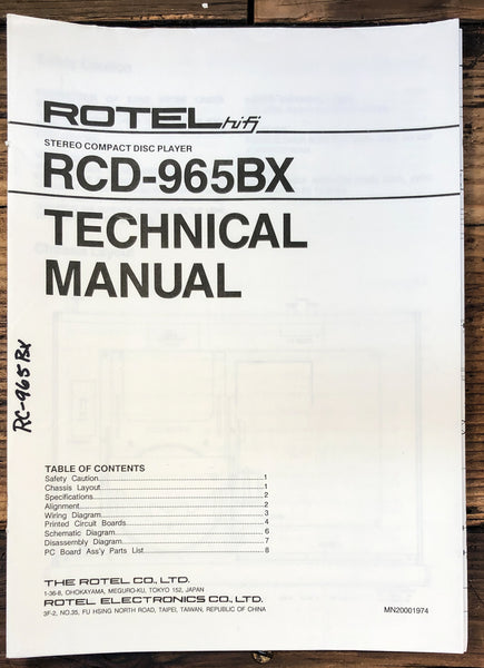 Rotel RCD-965BX CD Player  Service Manual *Original*