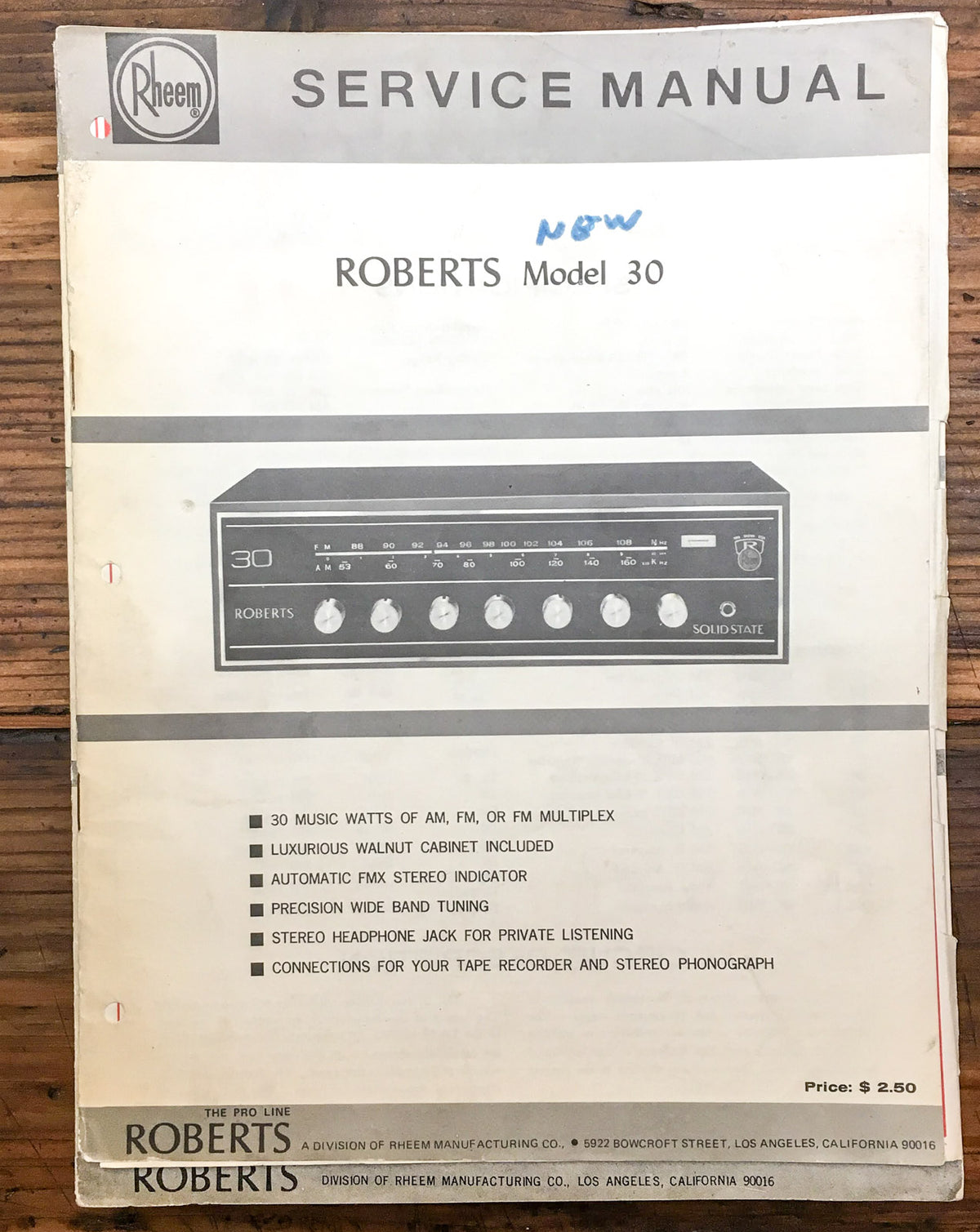 Roberts Model 30 Receiver  Service Manual *Original*