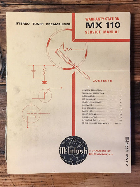 McIntosh MX-110 Preamp / Preamplifier Service Manual *Original*