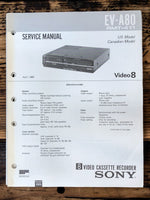 Sony EV-A80 Video 8 VCR  Operation / User Manual *Original*