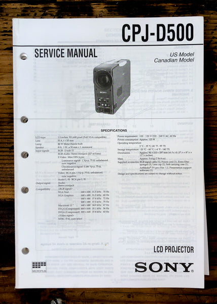 Sony CPJ-D500 Projector  Service Manual *Original*