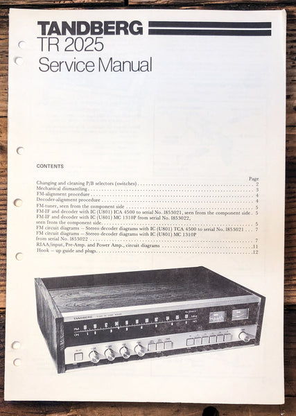 Tandberg TR-2025 Receiver  Service Manual *Original*
