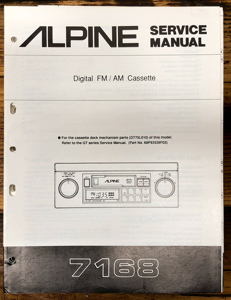 Alpine Model 7168 Car Radio Cassette  Service Manual *Original*