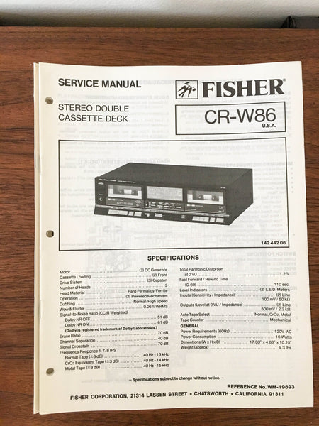 Fisher CR-W86 Cassette Service Manual *Original*