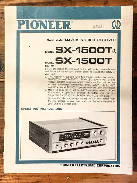 Pioneer SX-1500T SX-1600T Receiver Service Manual *Original*