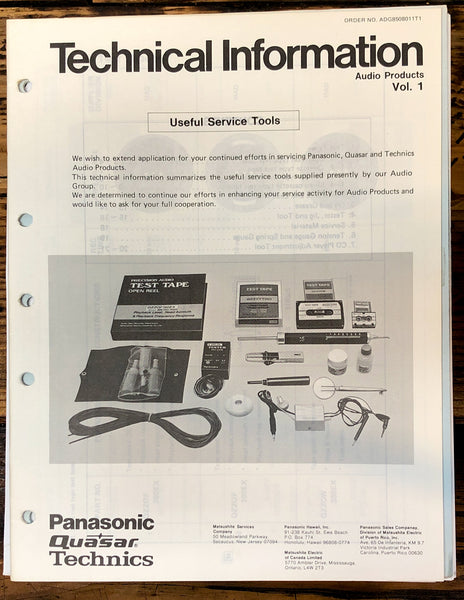 Technics Panasonic Quasar CD Player  Service Tools Manual *Original*