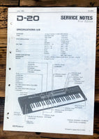 Roland D-20 Keyboard / Synthesizer Service Manual *Original*
