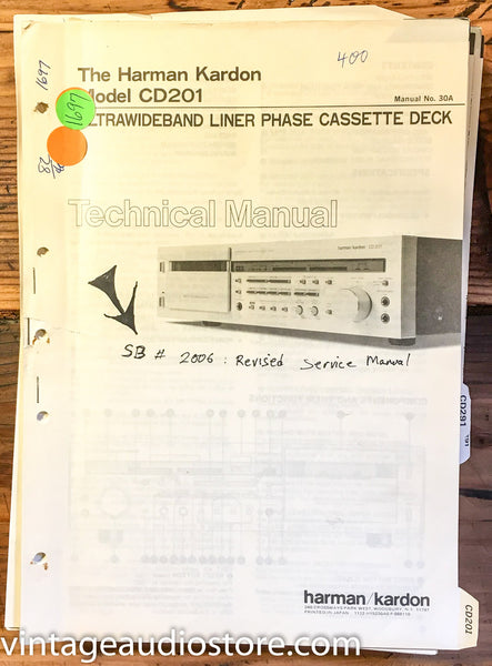 Harman Kardon CD201 CD201 Cassette  Service Manual *Original*