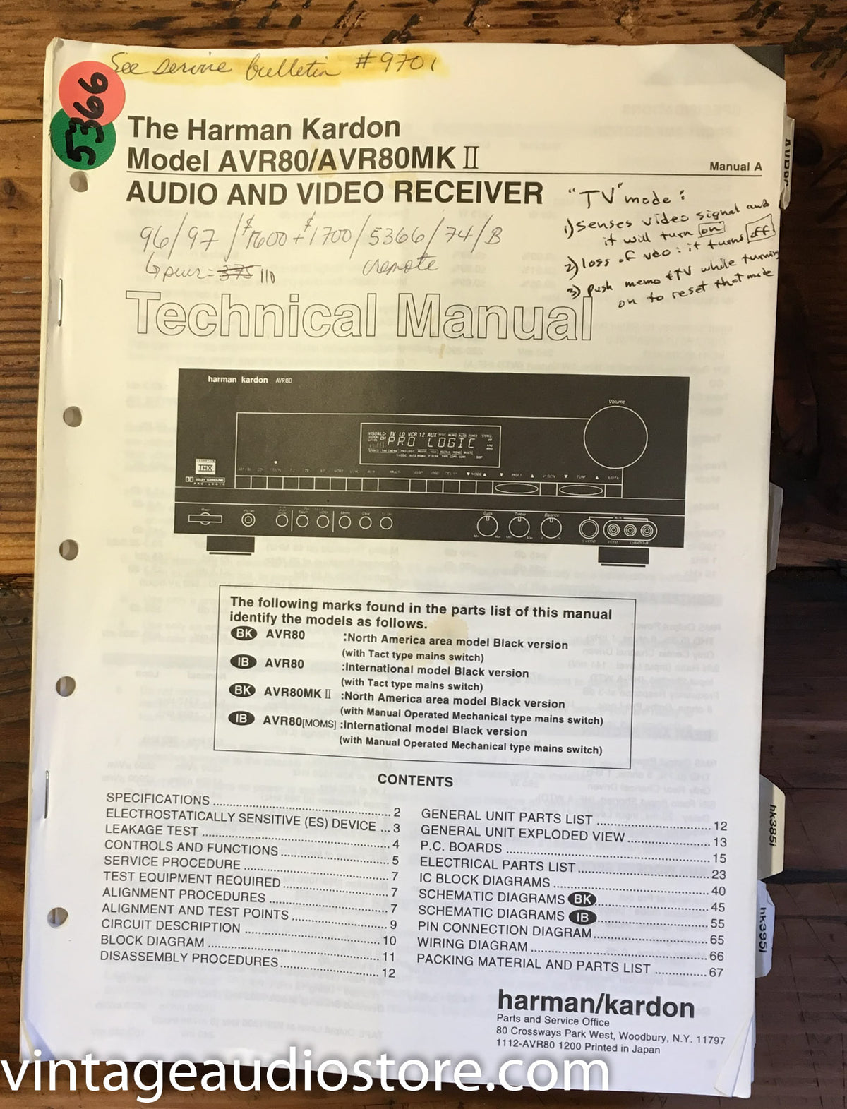 Harman Kardon AVR80 AVR-80 MK II   Service Manual *Original*