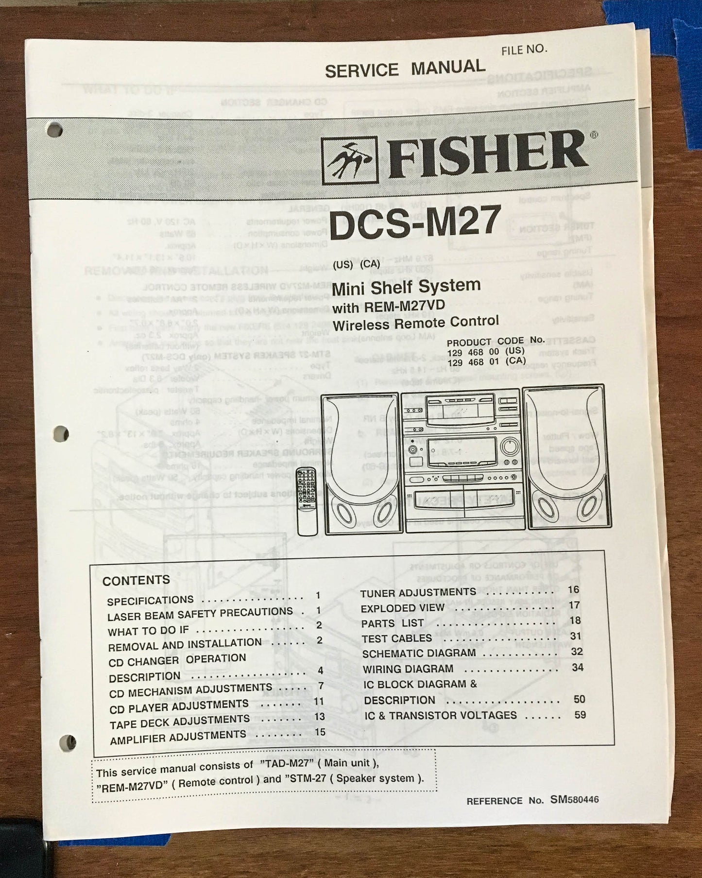Fisher DCS-M27 Mini Stereo System Service Manual *Original*