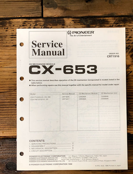 Pioneer CX-653 CD Mechanism  Service Manual *Original*