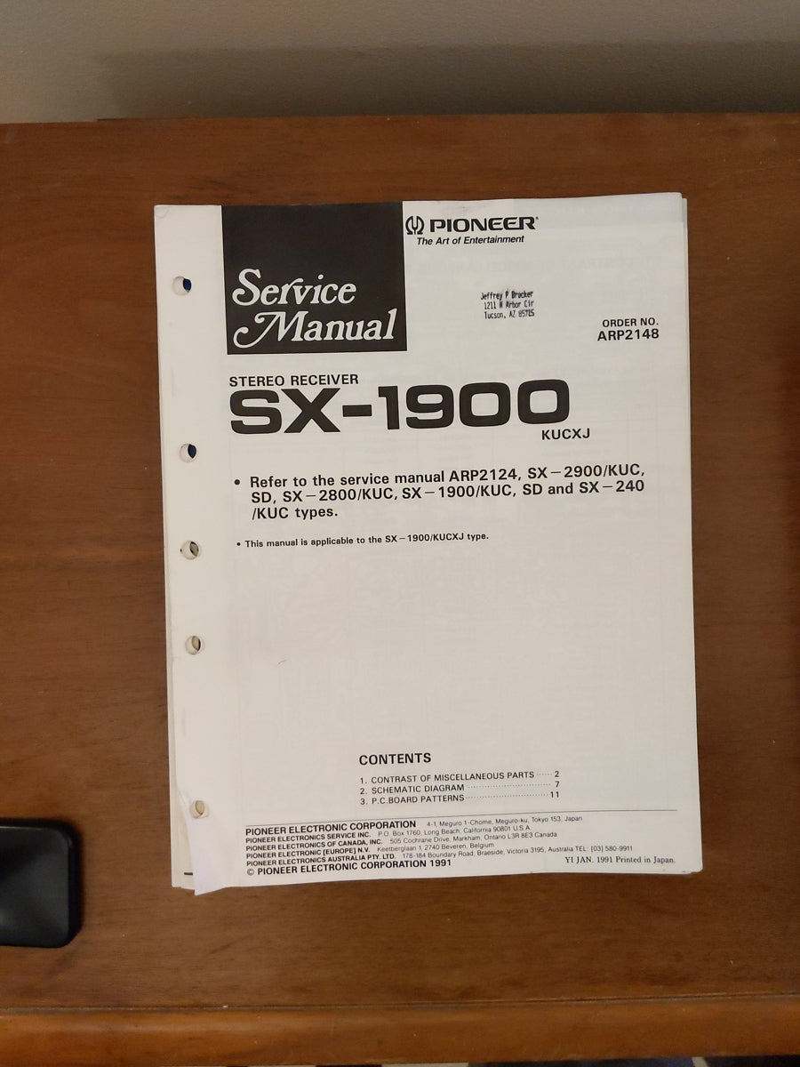 Pioneer SX-1900 Receiver Service Manual *Original* #1