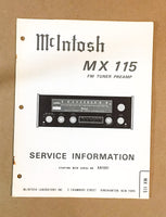 McIntosh MX115 MX-115 Preamp / Preamplifier Service Manual *Original*