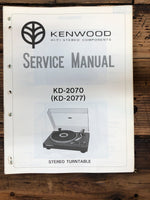 Kenwood KD-2070 KD-2077 Record Player / Turntable  Service Manual *Original*