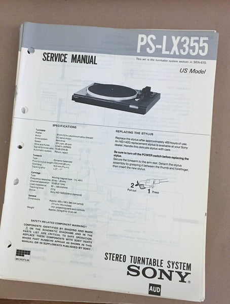 Sony PS-LX355 Turntable Record Player  Service Manual *Original*