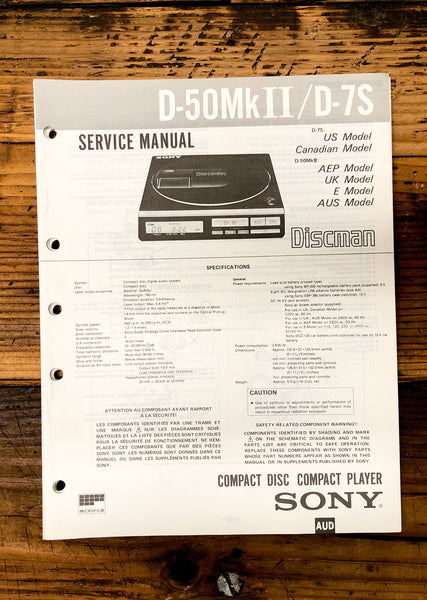 Sony D-50 MK2 MKII D-7S CD Player / Discman  Service Manual *Original*