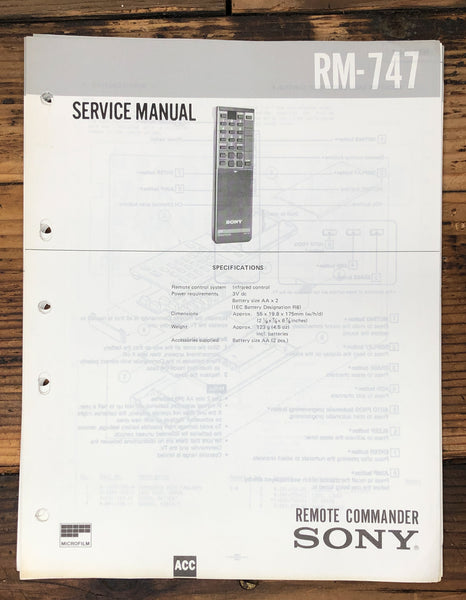 Sony RM-747 Remote Control  Service Manual *Original*