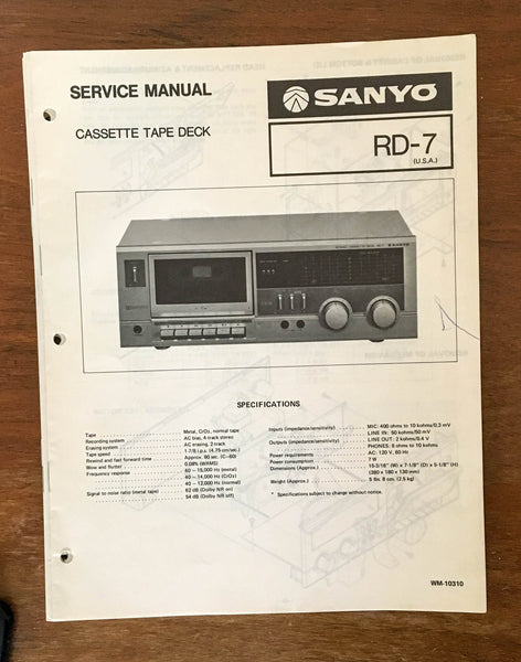 Sanyo RD 7 Tape Cassette Deck Service Manual *Original*