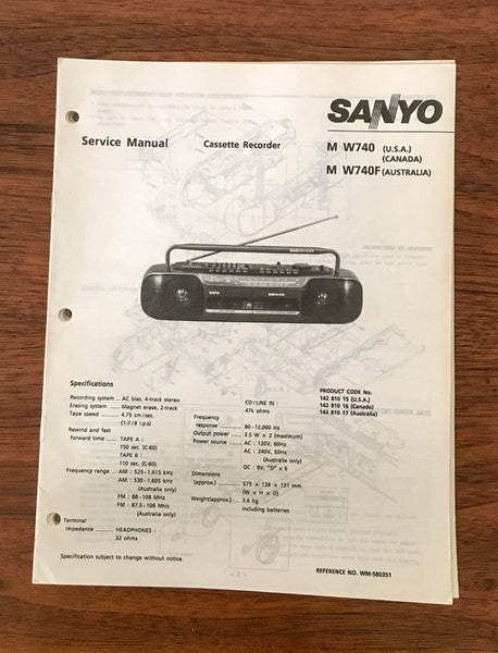 Sanyo M W740 W740F Boombox / Radio Cassette Service Manual *Original* #1