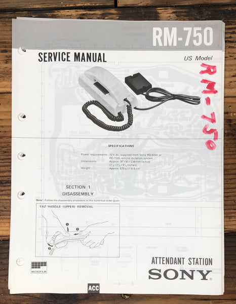 Sony RM-750 Remote Control  Service Manual *Original*