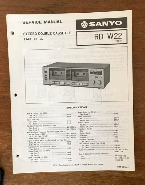 Sanyo RD W22 Tape Cassette Deck Service Manual *Original*