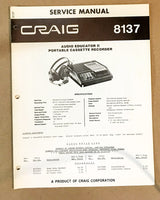 Craig Model 8137 Cassette Service Manual *Original*