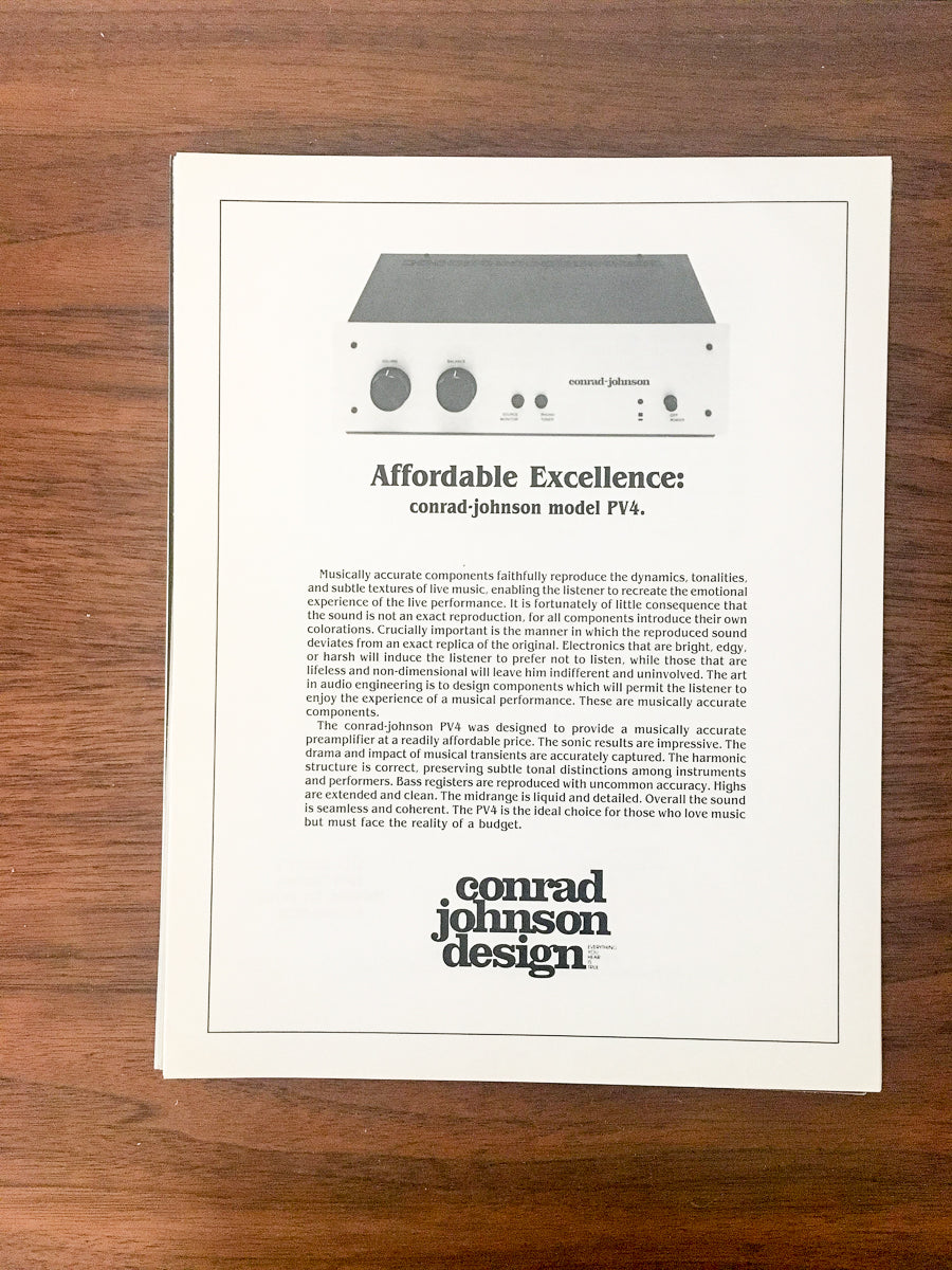 Conrad Johnson PV4 PV-4  Dealer Sales Sheet / Specs *Original*