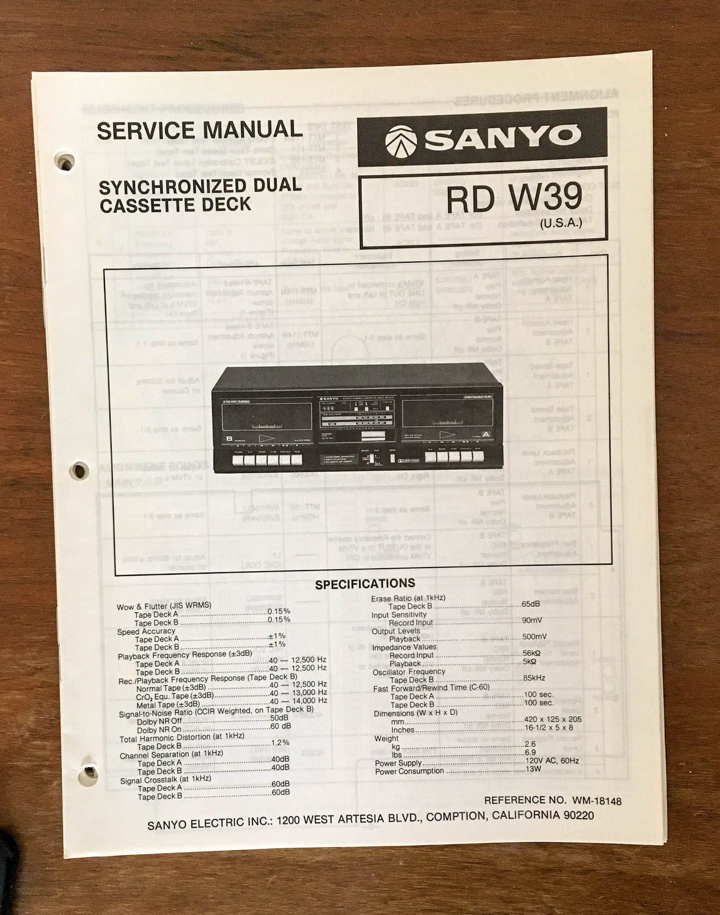 Sanyo RD W39 Tape Cassette Deck Service Manual *Original*