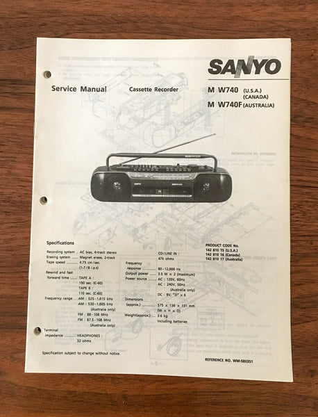 Sanyo M W740 W740F Boombox / Radio Cassette Service Manual *Original* #2