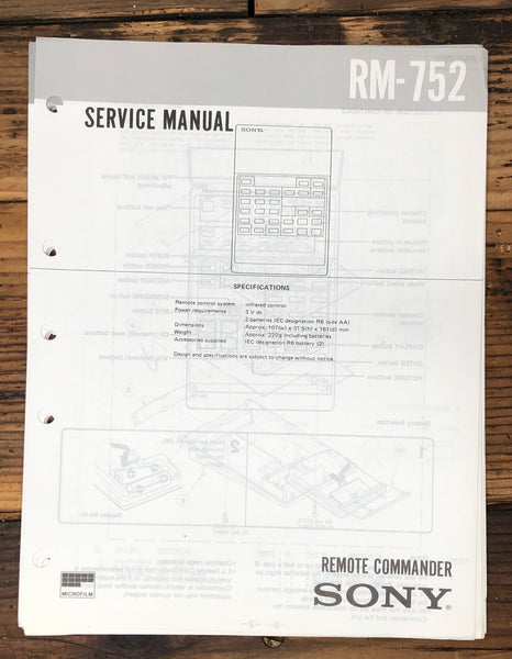 Sony RM-752 Remote Control  Service Manual *Original*